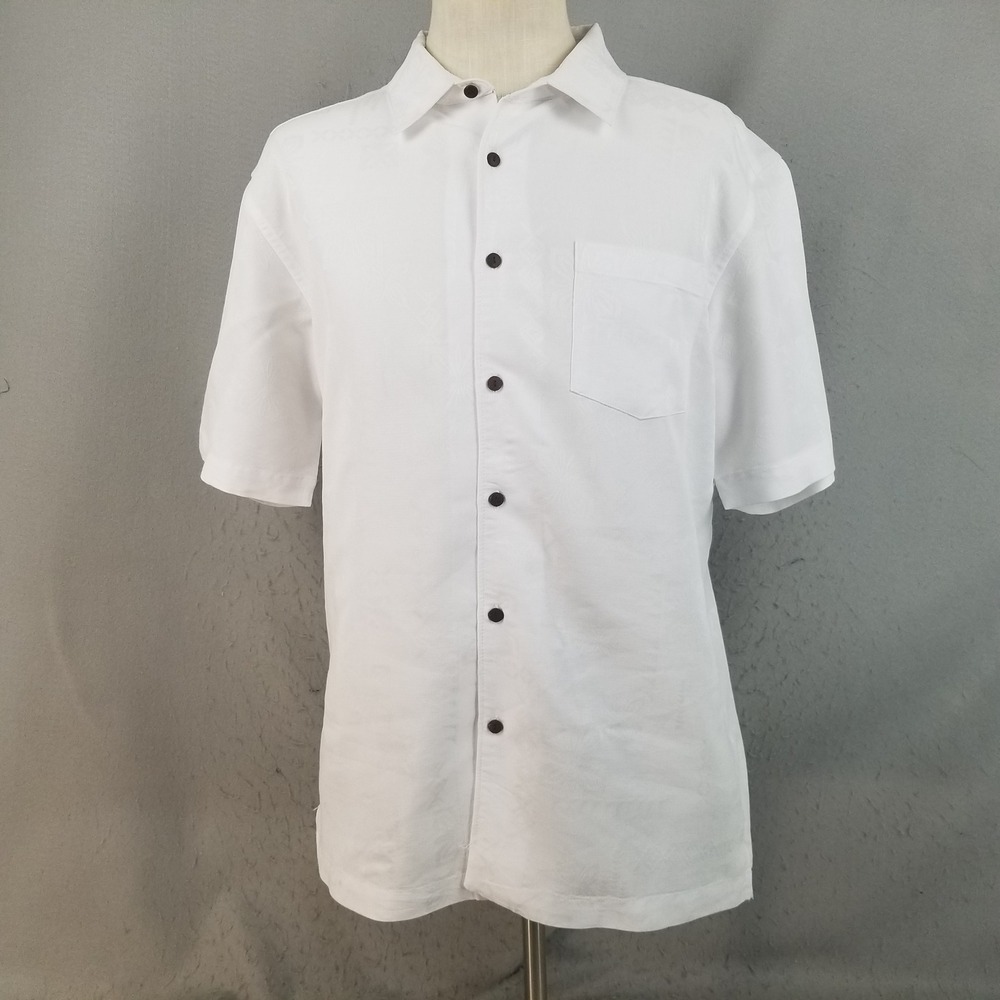 Quiksilver Shirt Men XL White Waterman Collection Jacquard Short Sleeve ButtonUp